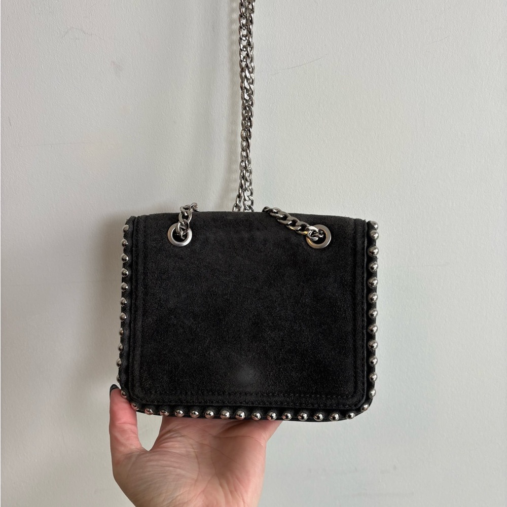 Zara Genuine Suede Studded Chain Crossbody/Shoulder Bag Black